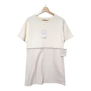 Böhme Womens L Cream Two-Tone Short Sleeve Dress With Lace Trim‎ Detail New